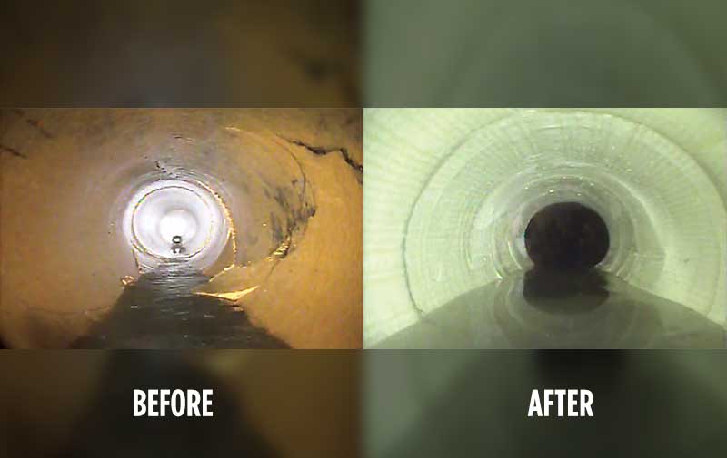 sewer re-lining before and after shot